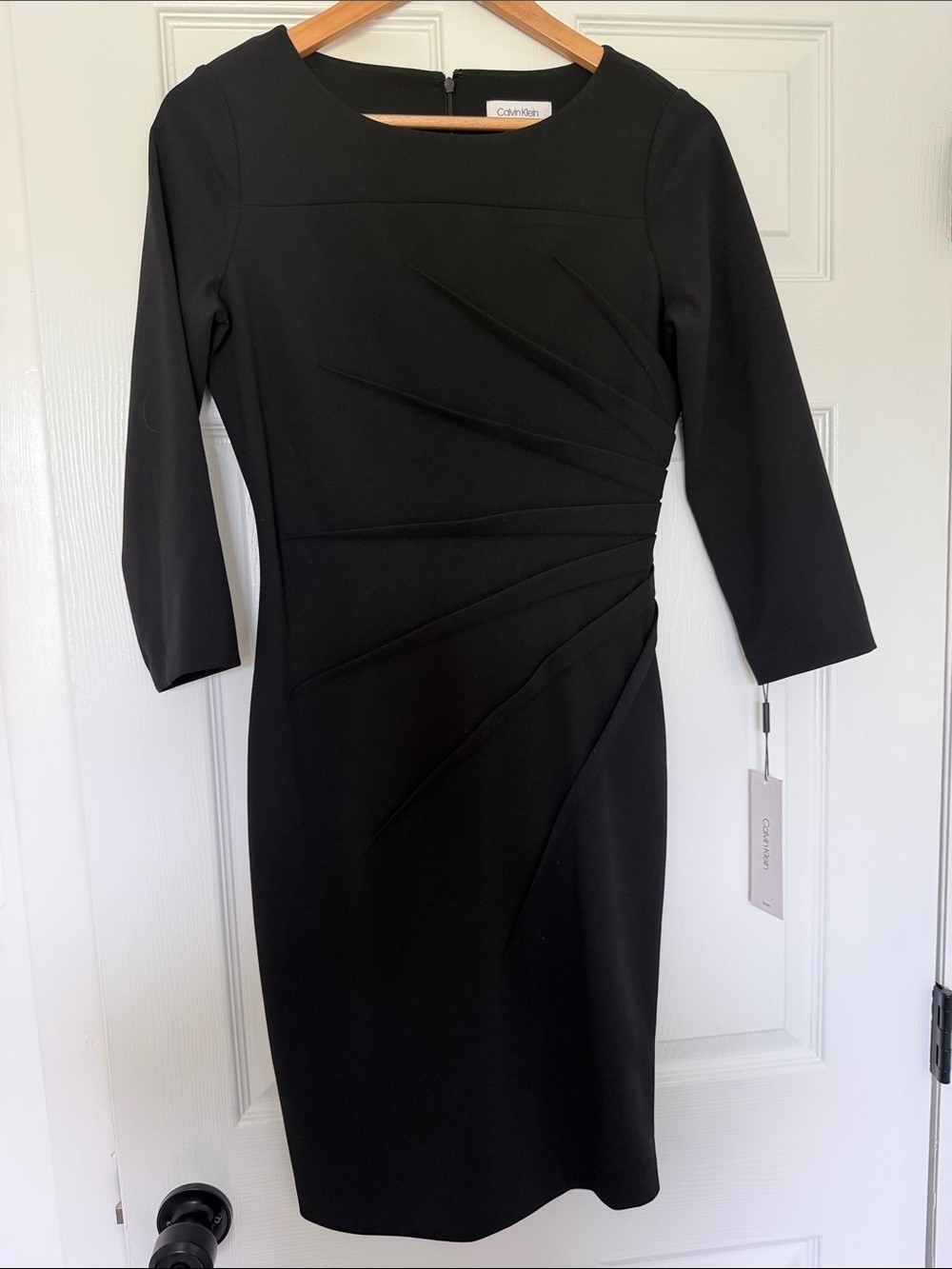Calvin Klein Black Midi Sheath Dress with Radial Seams
